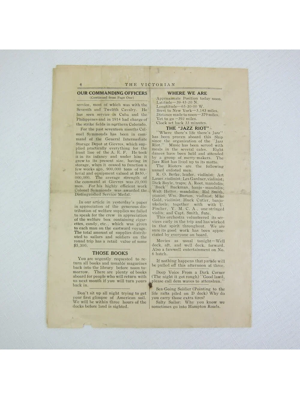 USS Kaiserin Auguste Victoria Shipboard Newspaper The Victorian WWI 16 July 1919